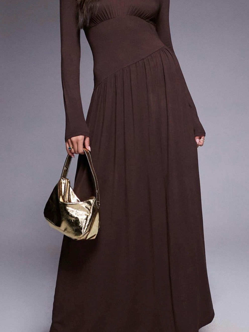 ASOS Dark Brown Maxi Dress with Long Sleeves